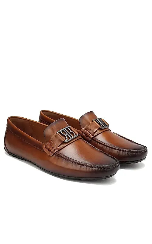 Tan Leather Moccasins With Logo