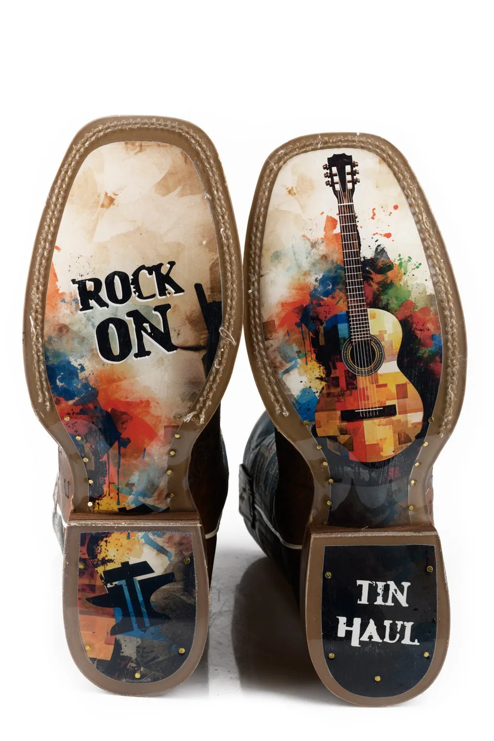 Tin Haul Mens Guitar Man Rock On Brown Leather Cowboy Boots