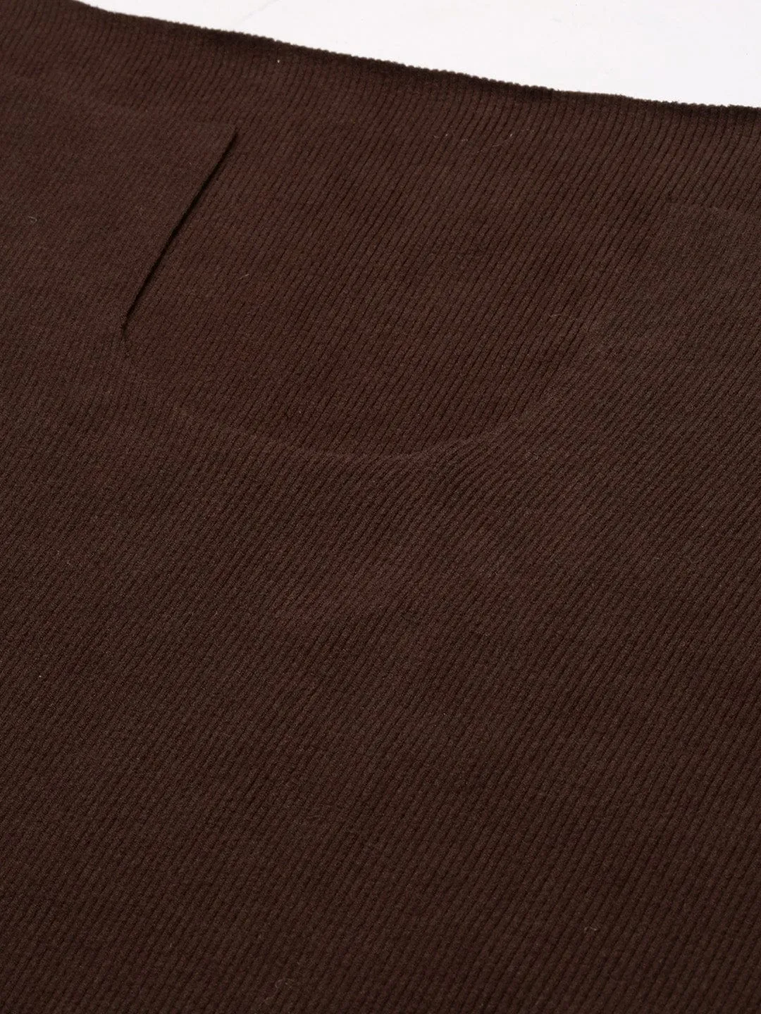 Women Brown Solid Ruched Round Neck Acrylic Top