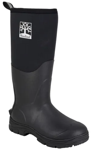 Woodland Black Neoprene and Rubber Wellington Boots