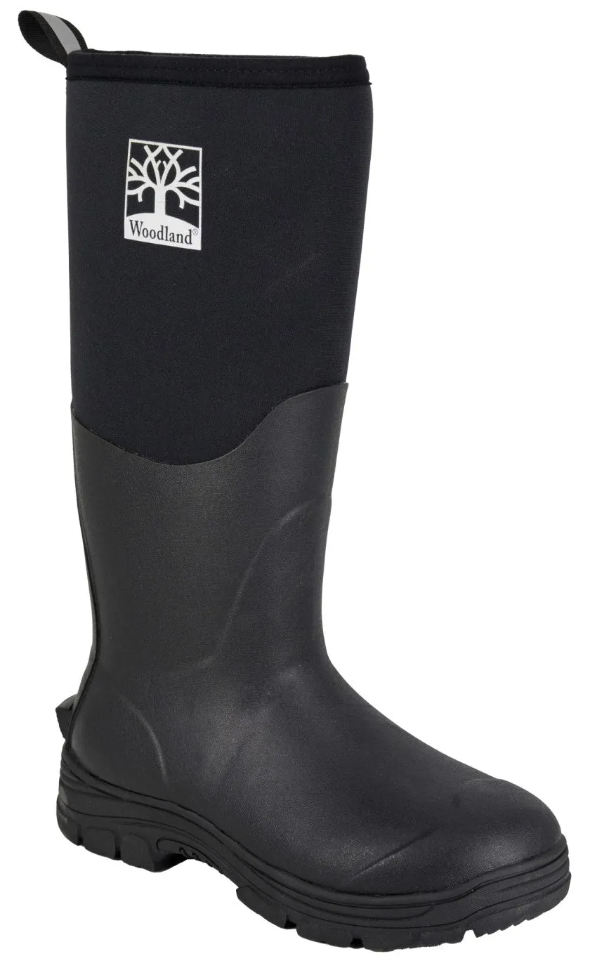 Woodland Black Neoprene and Rubber Wellington Boots