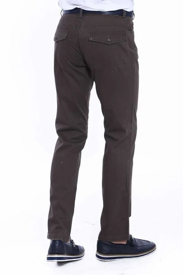 WSS Flap Pockets Suede Cotton Slim Fit Khaki Men Pants  - Singen