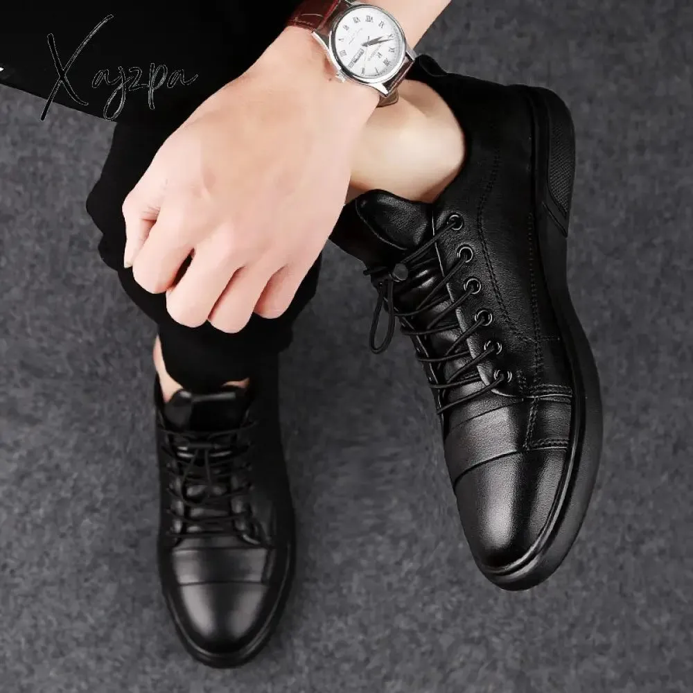 Xajzpa - Classic White Sneakers Men Casual Leather Shoes Male Lace-Up Genuine Leather Flats Fashion Korean Simple Footwear Size 47
